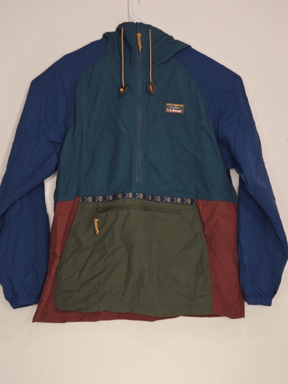 L.L.Bean Mountain Classic Anorak Hooded Jacket Coat Spruce Blue Olive Size L Men